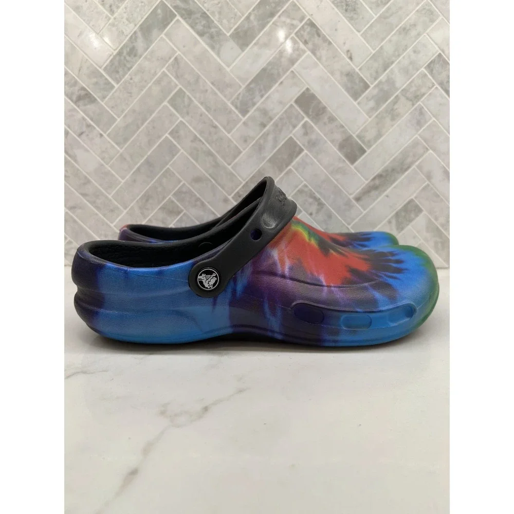 Crocs Lock Work Clogs Men Size 8 Multi Bistro Graphic Tie Dye Rainbow Colorful‎